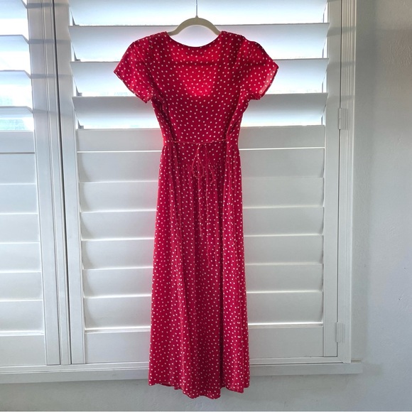 ZARA | Red & White Polka Dot Midi V-Neck Dress | Size XS - Picture 6 of 6